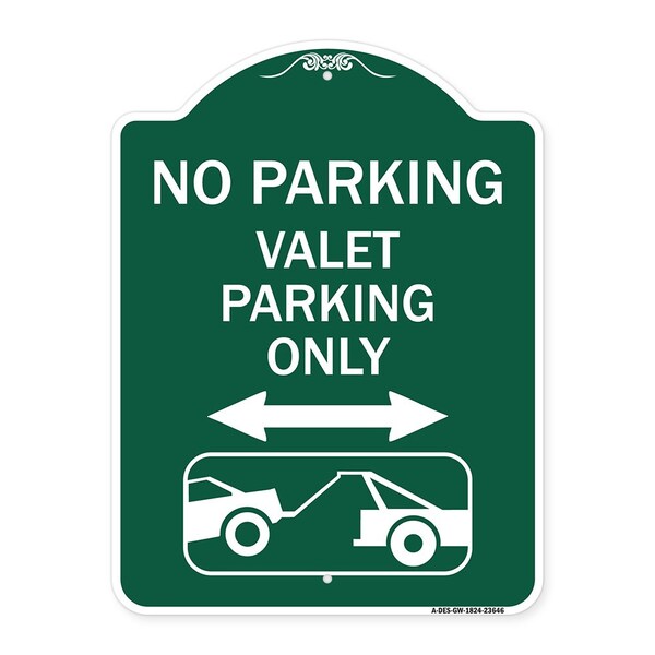 No Parking Valet Parking W/ Bidirectional Arrow & Car Tow Graphic Alum, 18" x 24", GW-1824-23646